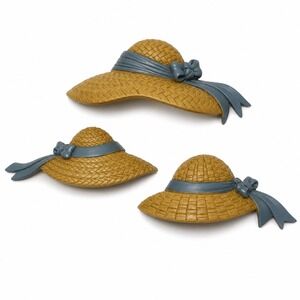 Vintage Burwood Products 1987 Sun Hat Wall Hanging Set 3pc Blue Ribbon 2803-3C